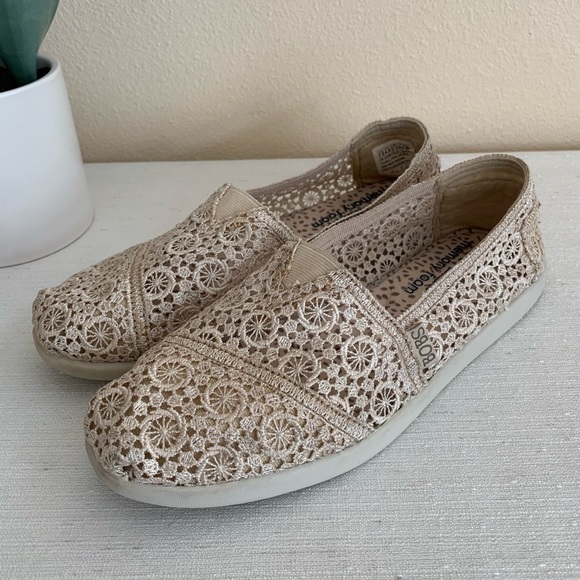 Skechers Bobs Cartwheel Lace/Crochet Natural Beige Slip On Flats Woman’s 7.5 - Picture 1 of 13